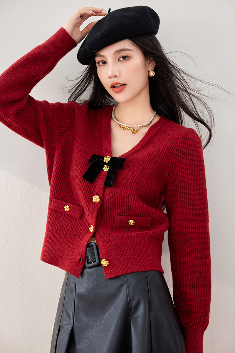 Autumn bow sweet retro tender sweater