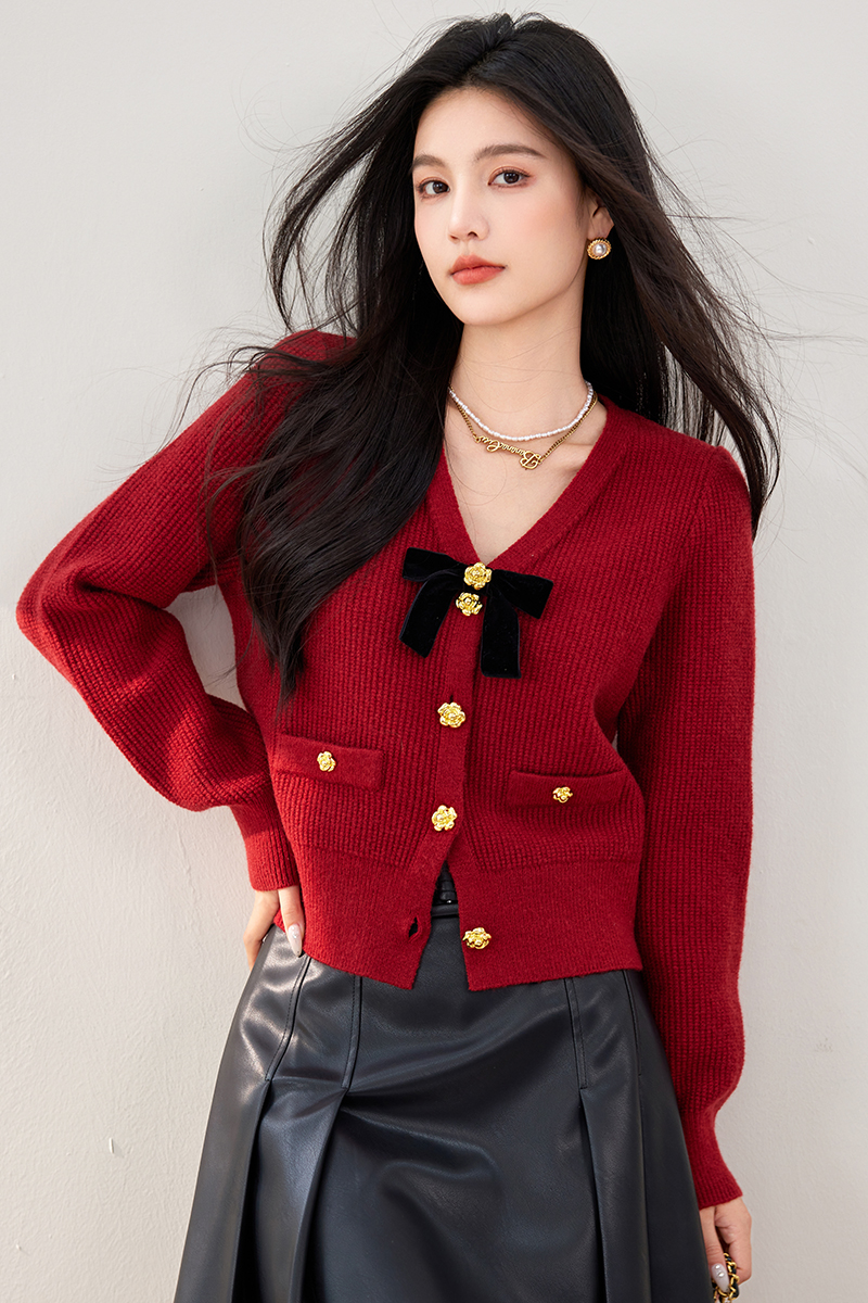 Autumn bow sweet retro tender sweater