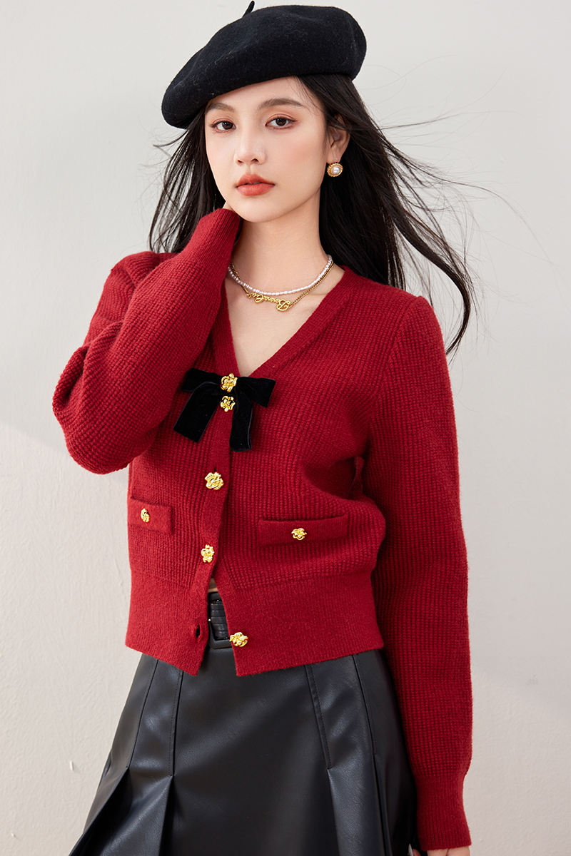 Autumn bow sweet retro tender sweater