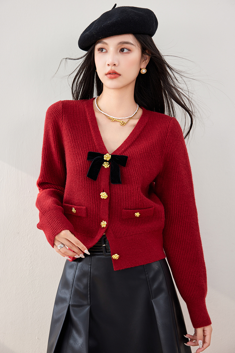 Autumn bow sweet retro tender sweater