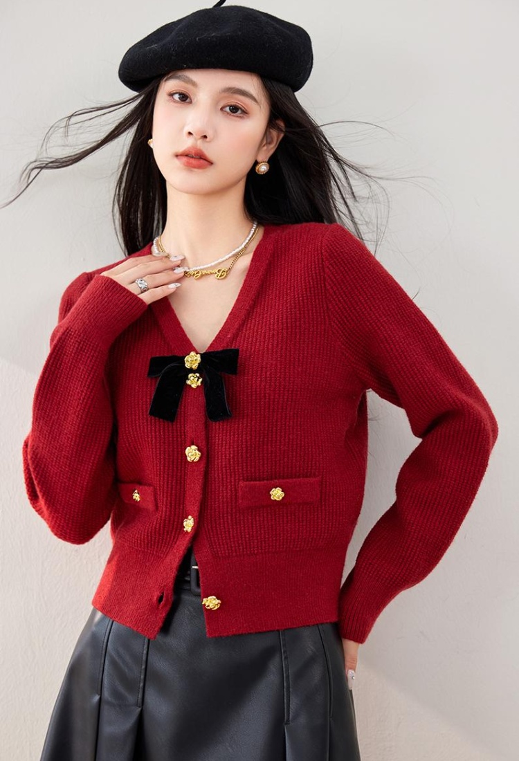 Autumn bow sweet retro tender sweater