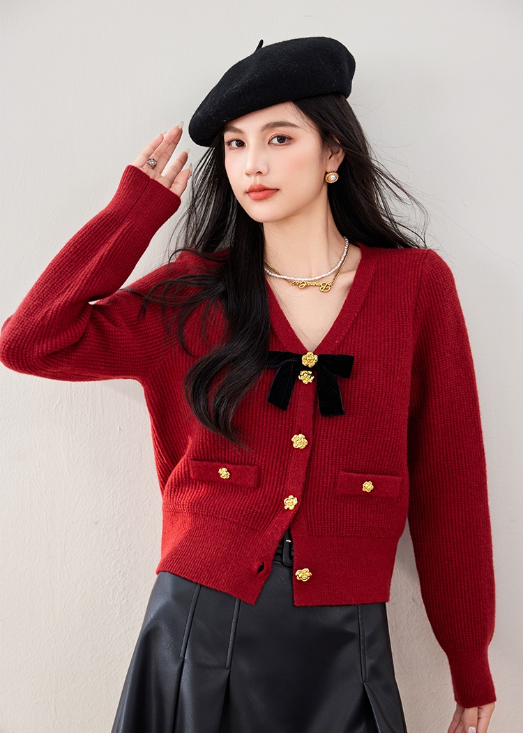 Autumn bow sweet retro tender sweater