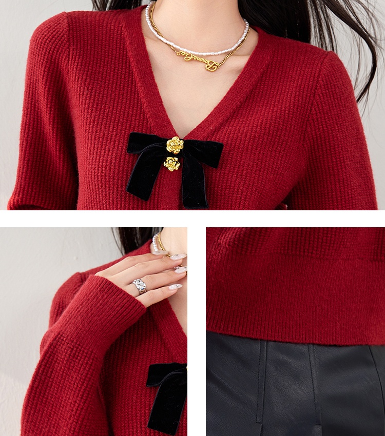 Autumn bow sweet retro tender sweater