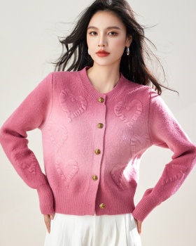 Gradient knitted cardigan pink sweater for women