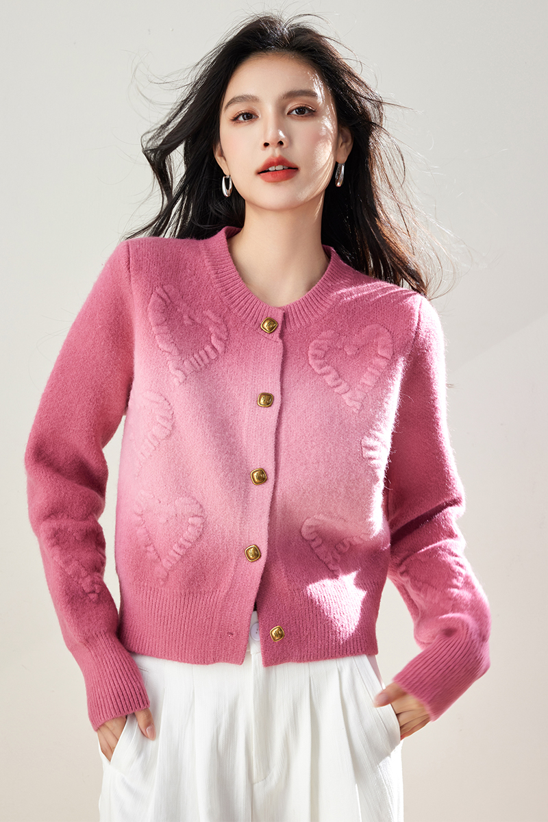 Gradient knitted cardigan pink sweater for women