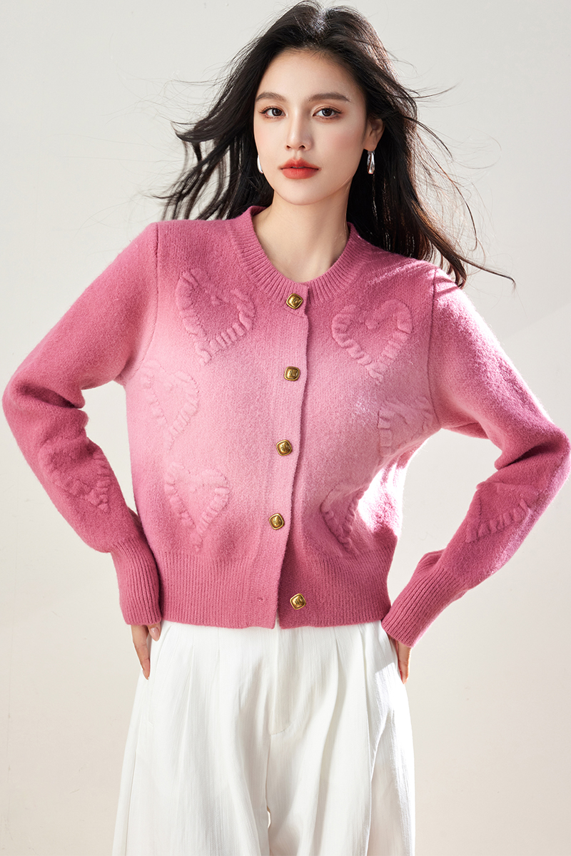 Gradient knitted cardigan pink sweater for women