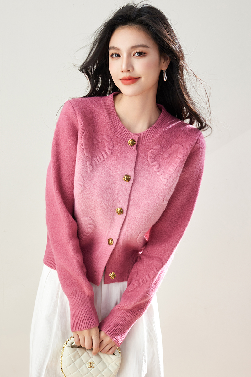 Gradient knitted cardigan pink sweater for women