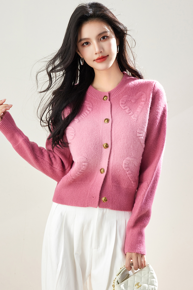 Gradient knitted cardigan pink sweater for women