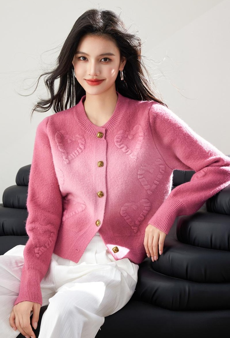 Gradient knitted cardigan pink sweater for women