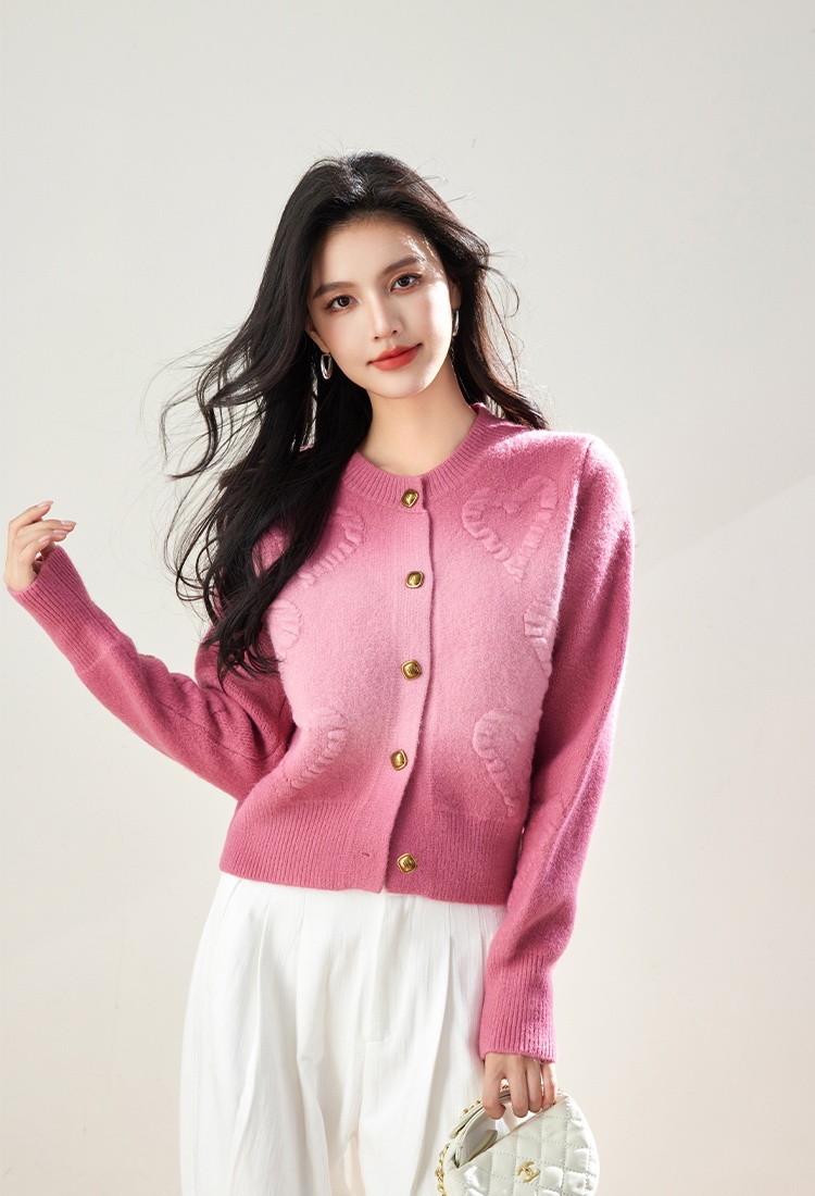 Gradient knitted cardigan pink sweater for women