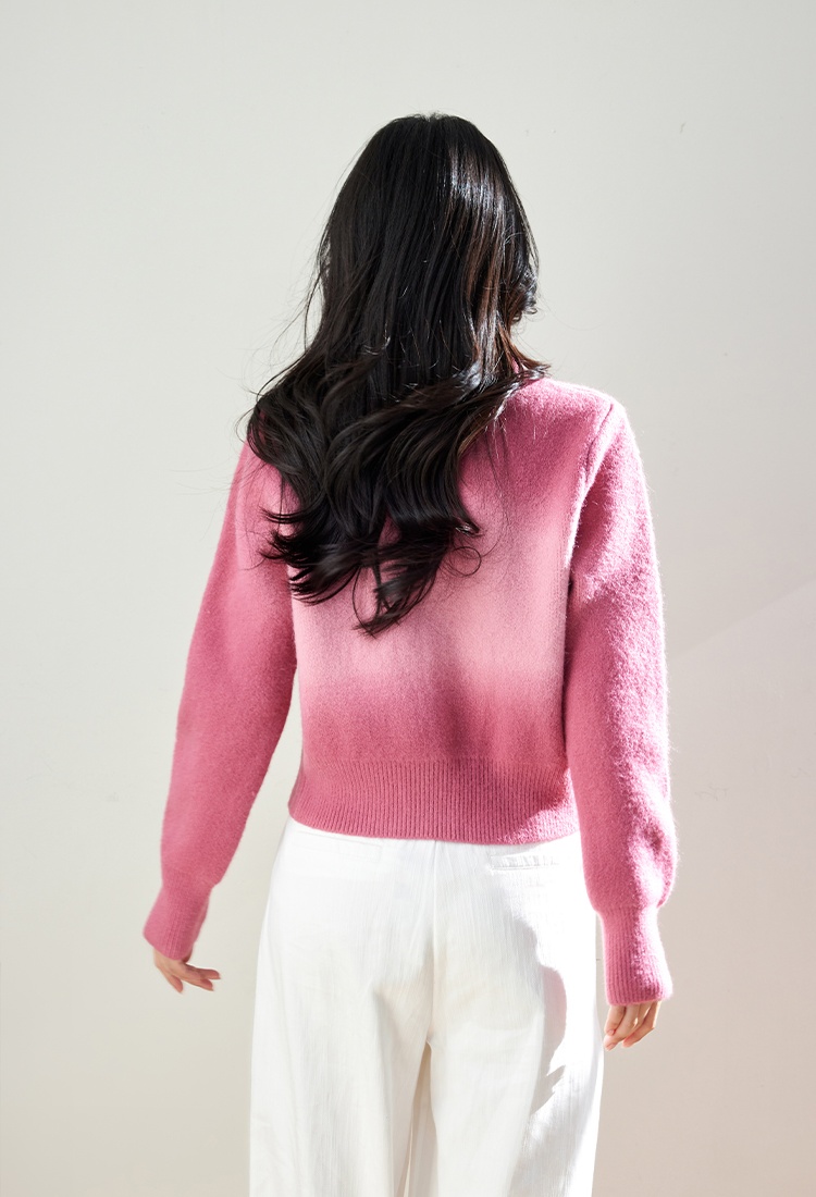 Gradient knitted cardigan pink sweater for women