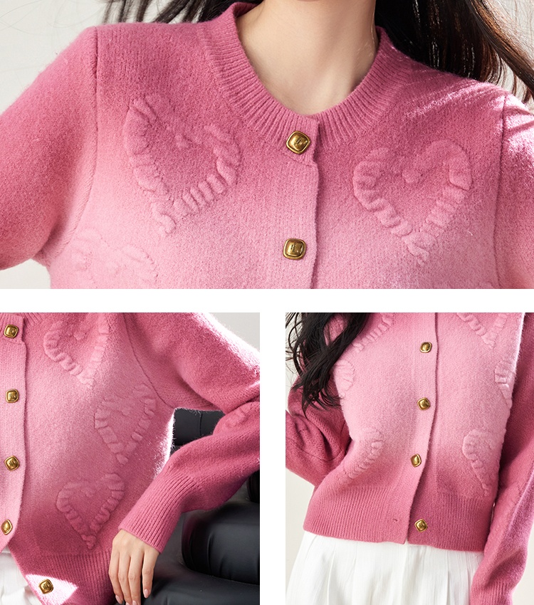 Gradient knitted cardigan pink sweater for women