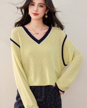 Long sleeve loose spring sweater mixed colors lazy tops