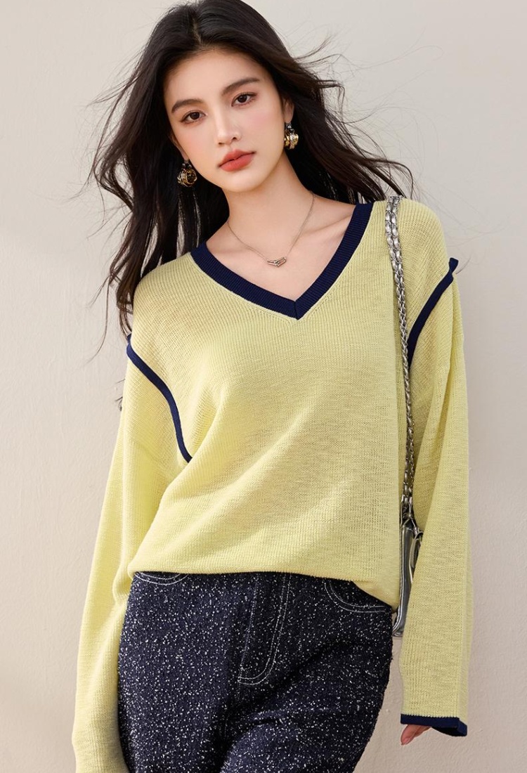 Long sleeve loose spring sweater mixed colors lazy tops