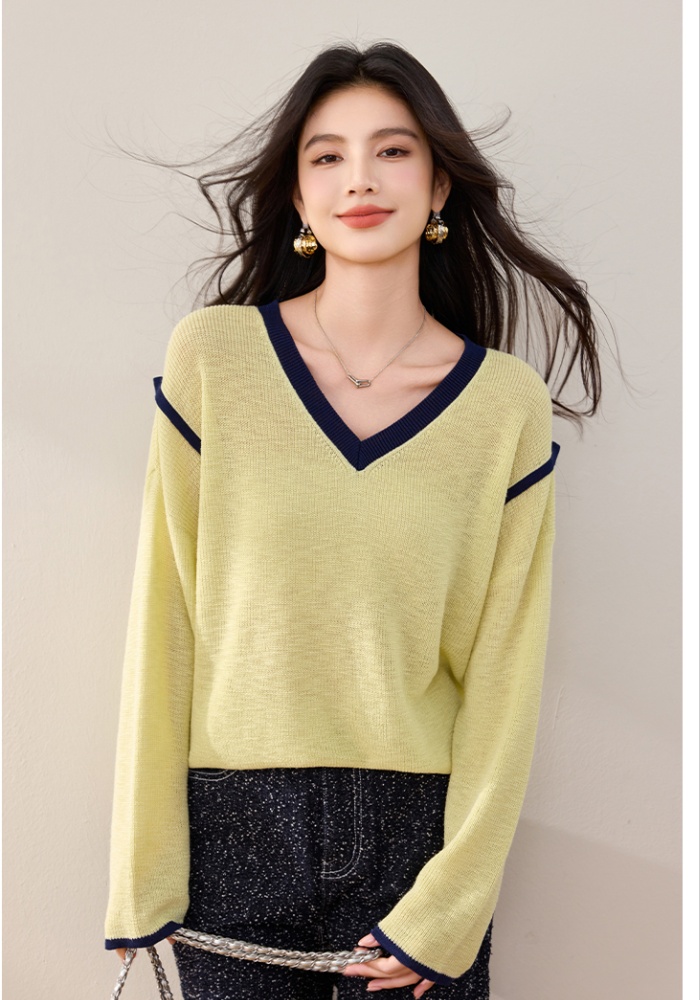 Long sleeve loose spring sweater mixed colors lazy tops