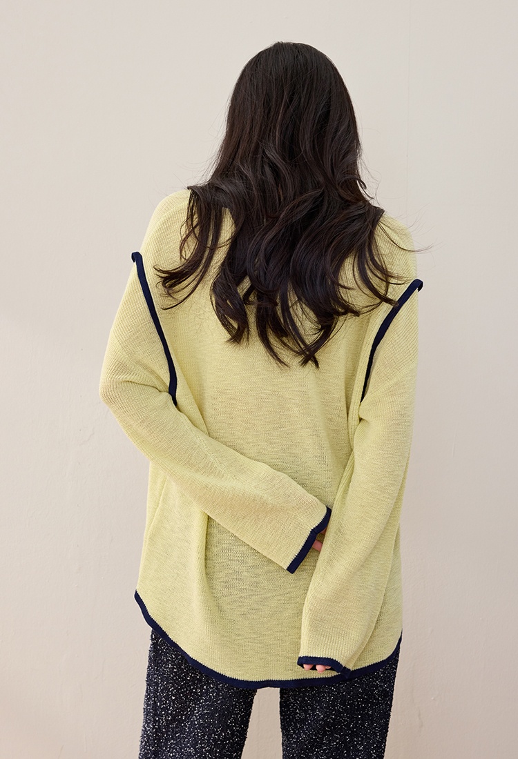 Long sleeve loose spring sweater mixed colors lazy tops