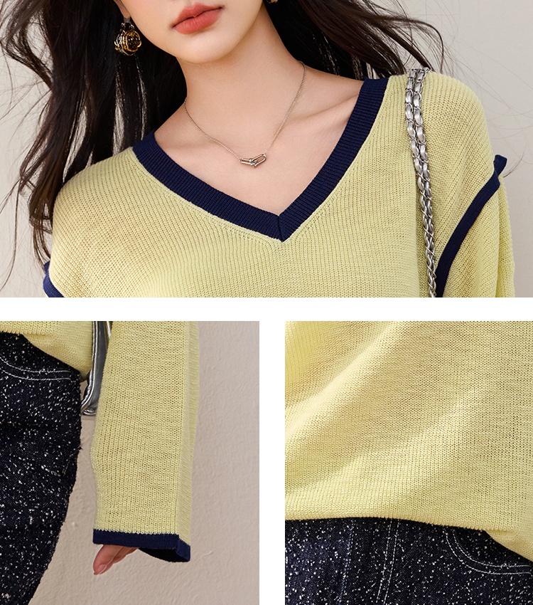 Long sleeve loose spring sweater mixed colors lazy tops