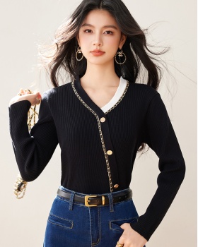 Mixed colors temperament tops slim sweater for women