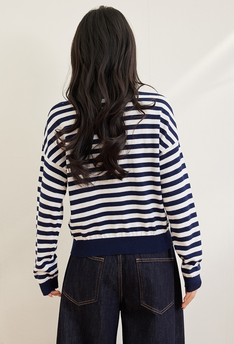 Wool blending stripe sweater heart navy style shirts