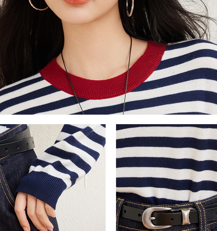 Wool blending stripe sweater heart navy style shirts