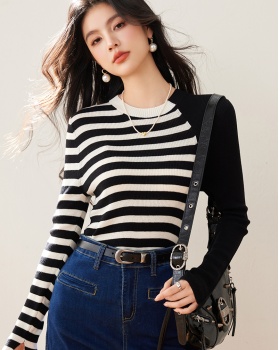 Slim splice spring elasticity stripe bottoming shirt