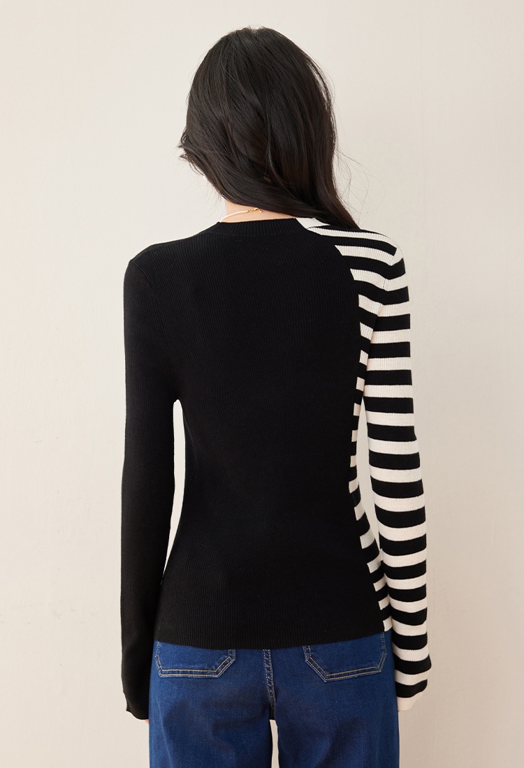 Slim splice spring elasticity stripe bottoming shirt