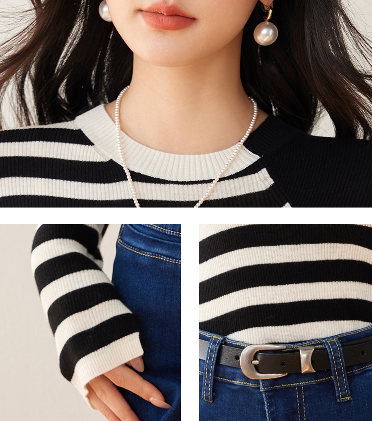 Slim splice spring elasticity stripe bottoming shirt