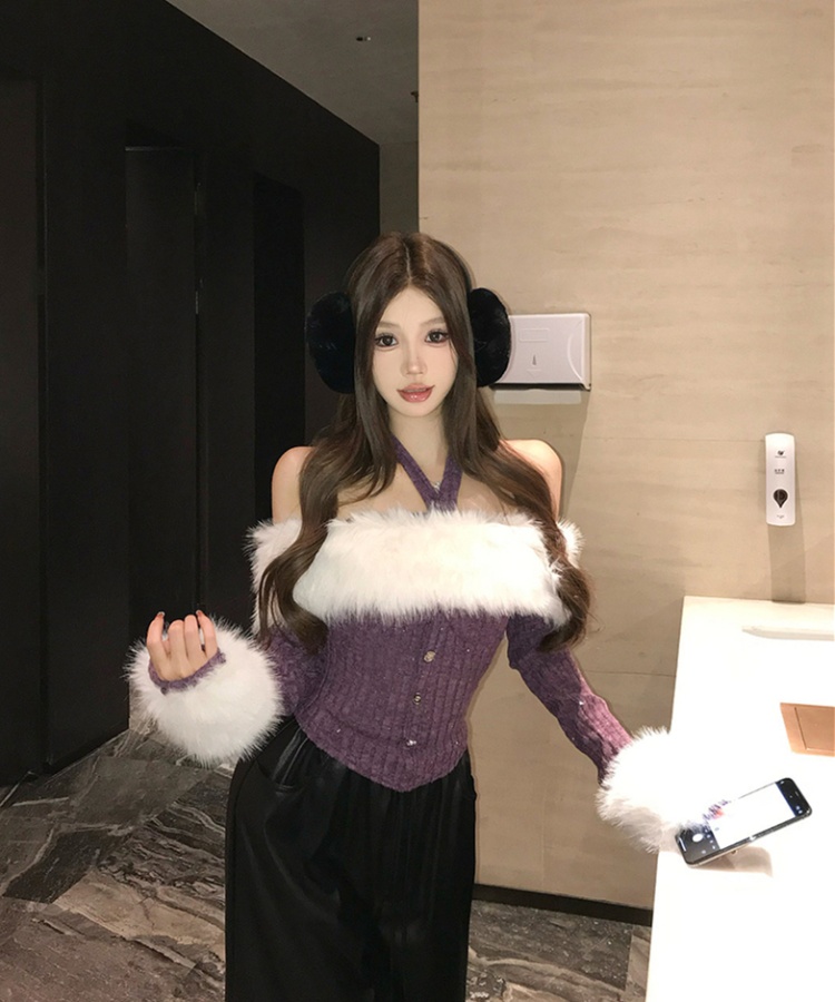 Removable winter strapless maiden fur collar tops