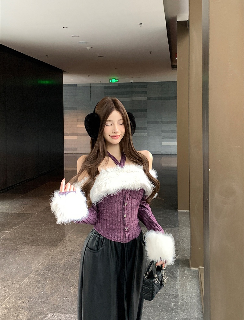 Removable winter strapless maiden fur collar tops