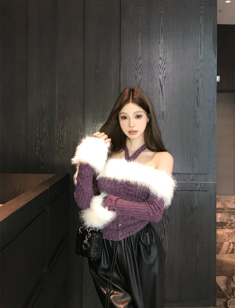 Removable winter strapless maiden fur collar tops