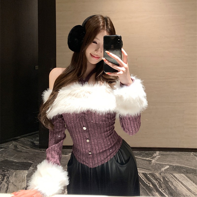 Removable winter strapless maiden fur collar tops