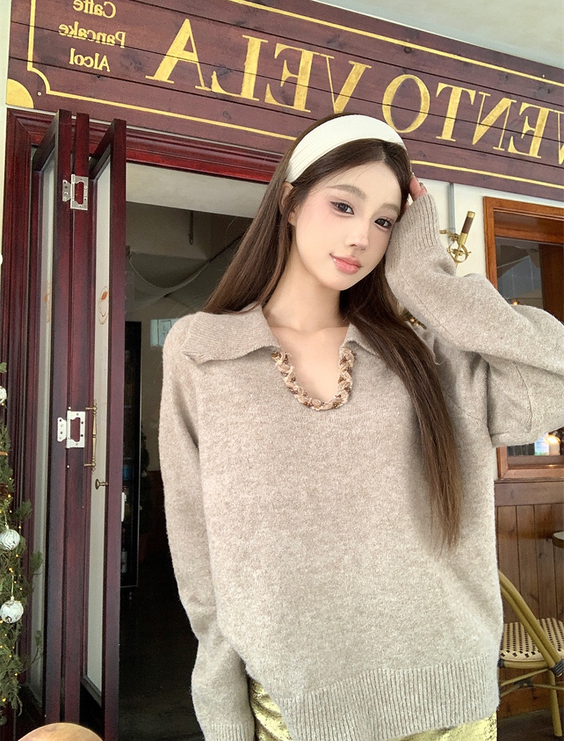 Autumn and winter loose Casual all-match weave lapel sweater