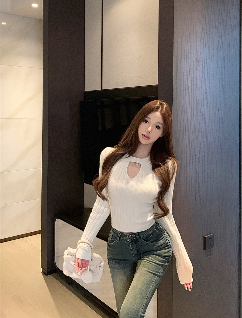 Knitted wool sweater pullover hollow tops for women