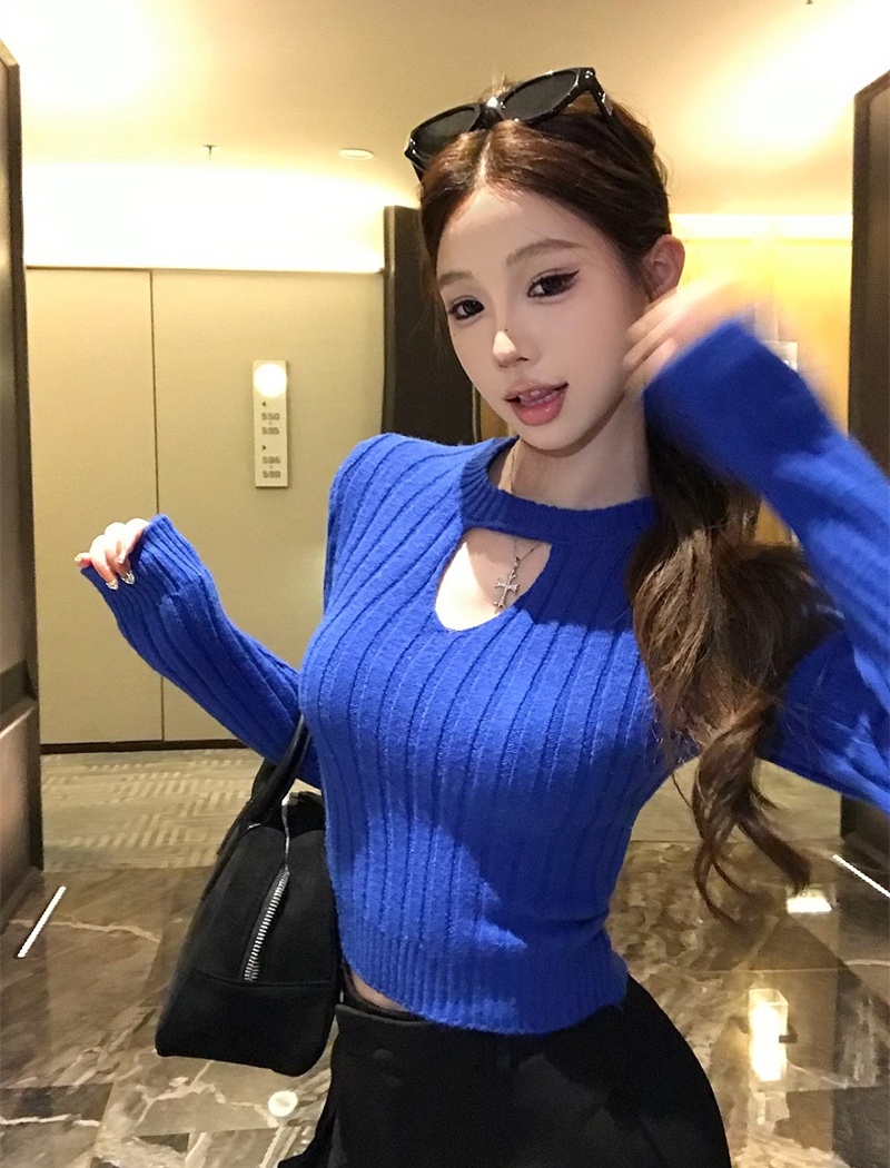 Knitted wool sweater pullover hollow tops for women