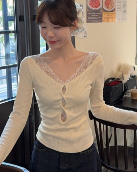 Long sleeve T-shirt lace tops for women