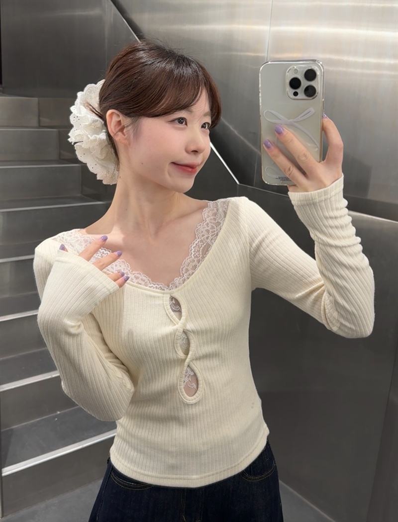 Long sleeve T-shirt lace tops for women