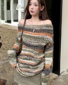 Strapless mixed color short long sleeve sweater for women