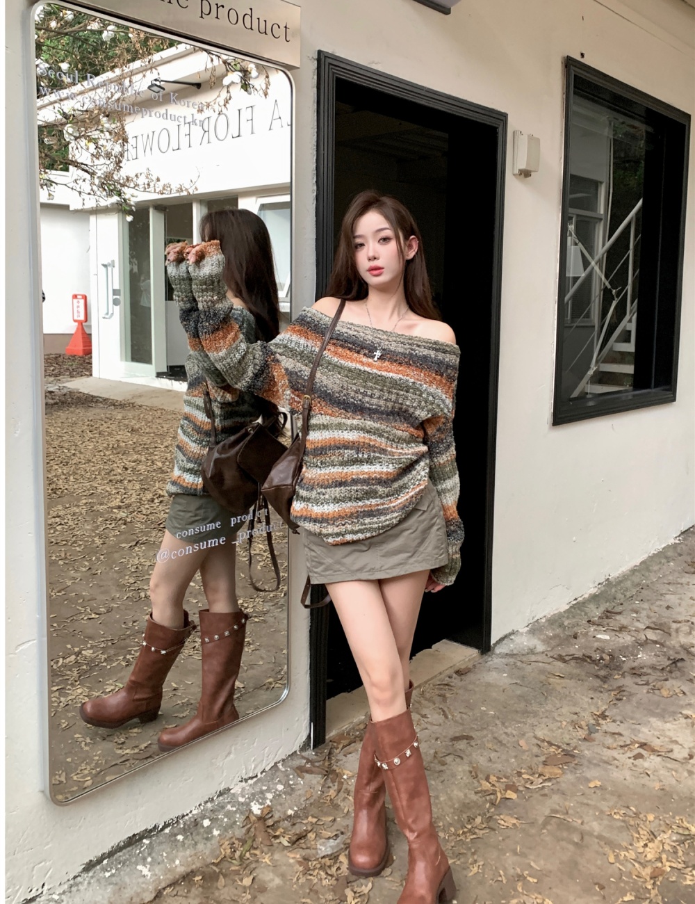 Strapless mixed color short long sleeve sweater for women