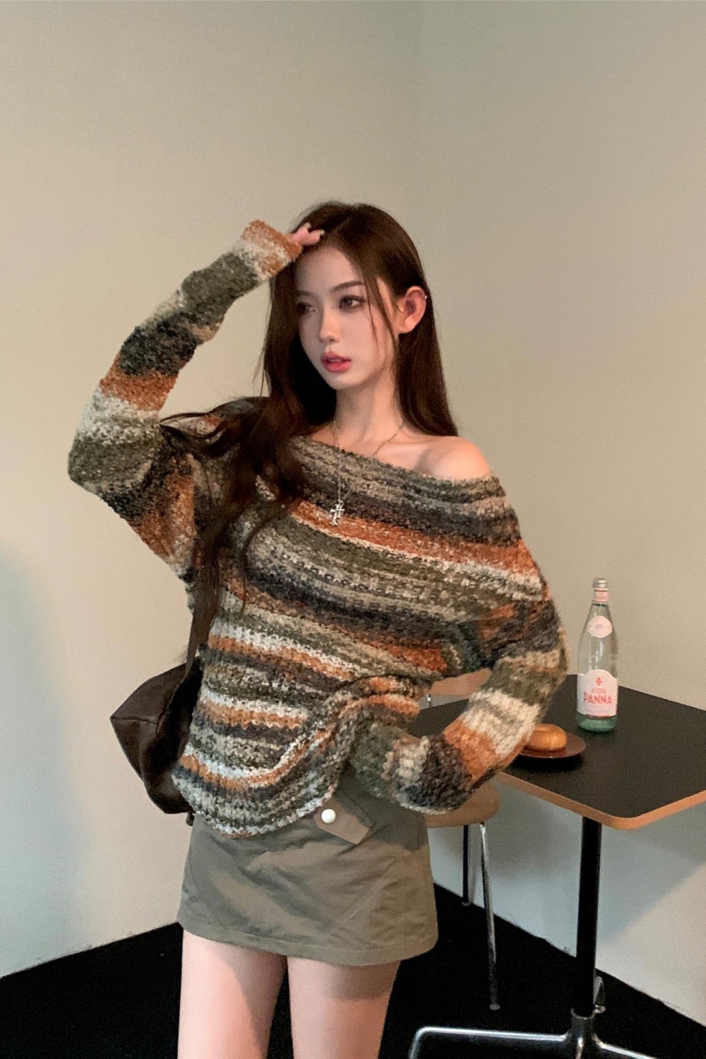 Strapless mixed color short long sleeve sweater for women