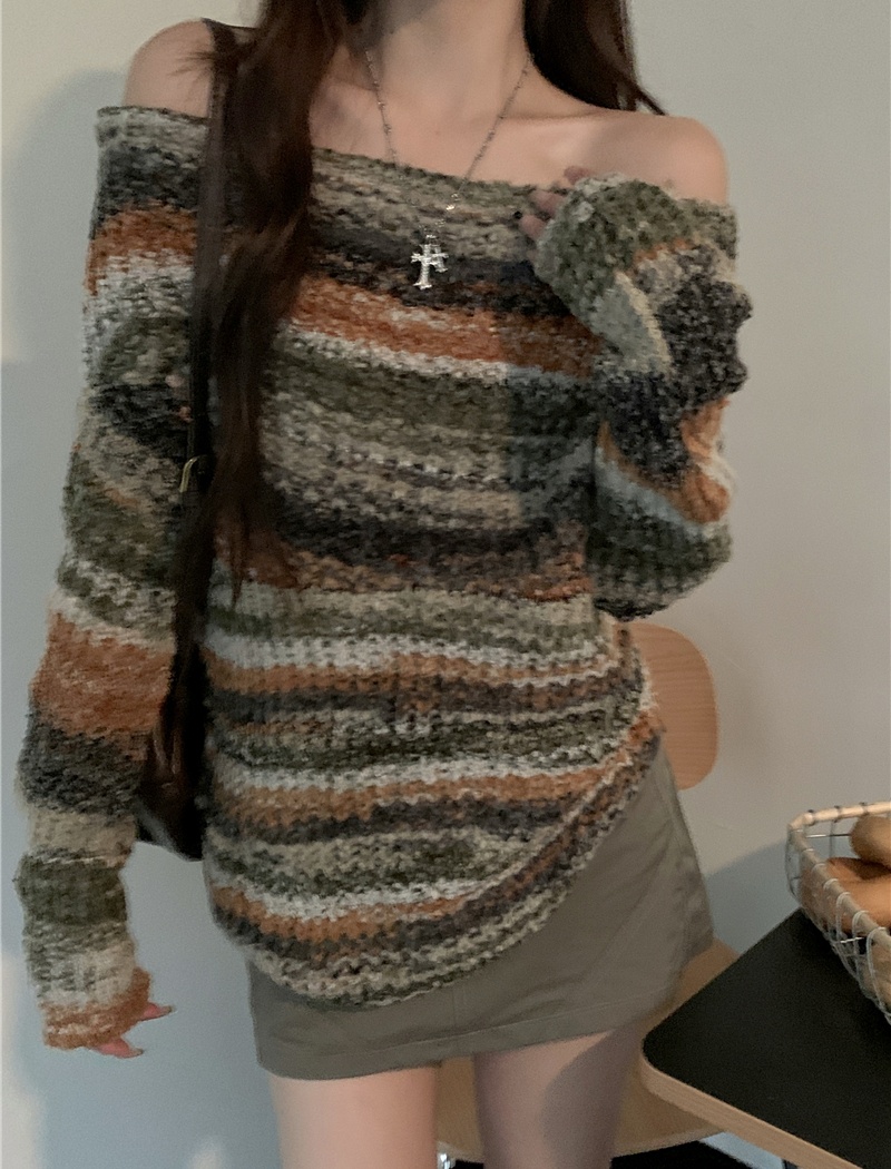 Strapless mixed color short long sleeve sweater for women