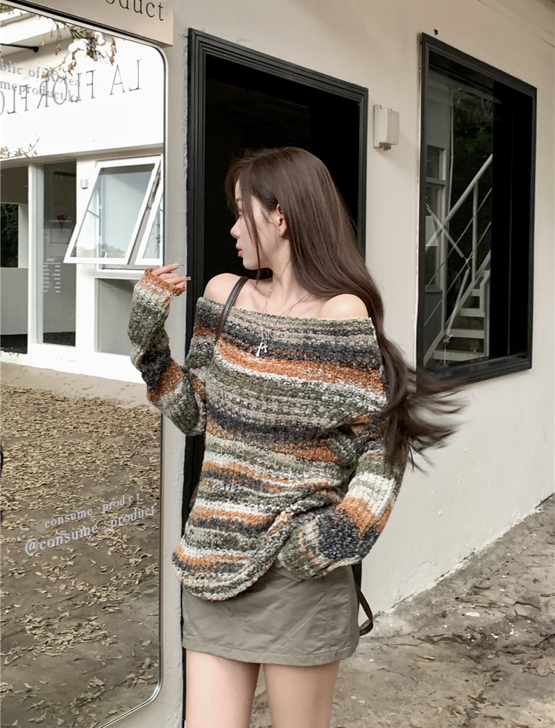 Strapless mixed color short long sleeve sweater for women