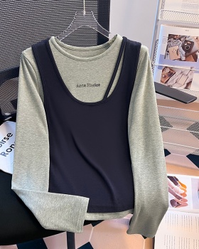 Spring long sleeve round neck retro vest 2pcs set