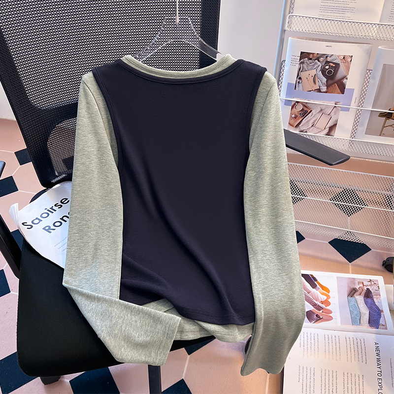 Spring long sleeve round neck retro vest 2pcs set