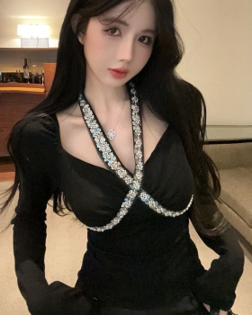 Enticement halter T-shirt beading bottoming shirt for women