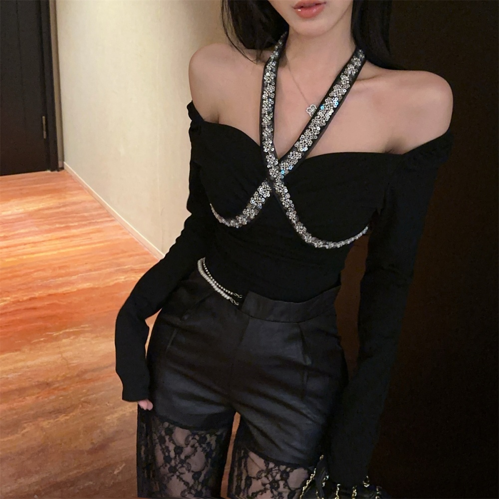 Enticement halter T-shirt beading bottoming shirt for women