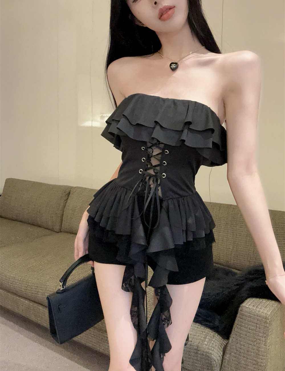 Lace bandage sexy irregular splice tops for women