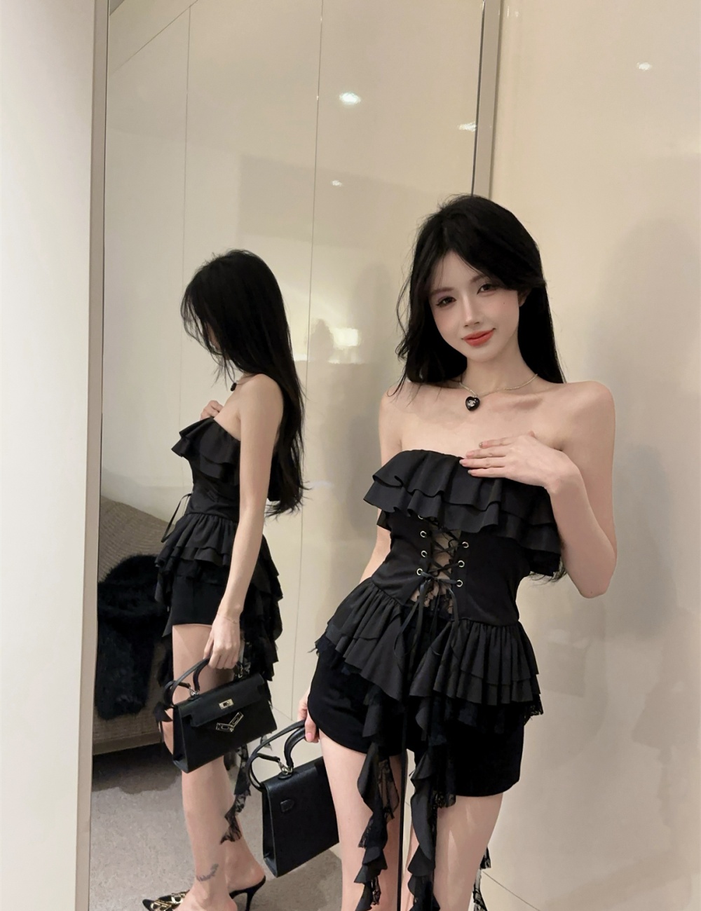 Lace bandage sexy irregular splice tops for women