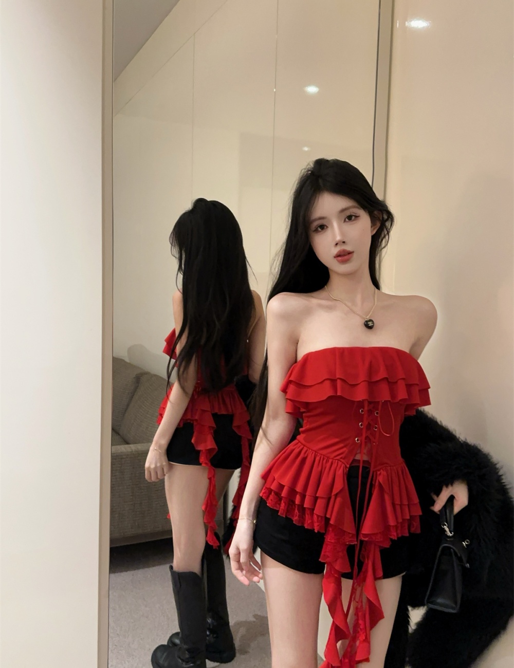 Lace bandage sexy irregular splice tops for women