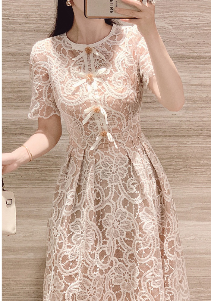 Pinched waist embroidered flowers slim dress for women