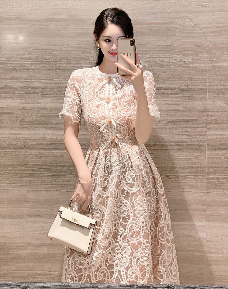 Pinched waist embroidered flowers slim dress for women